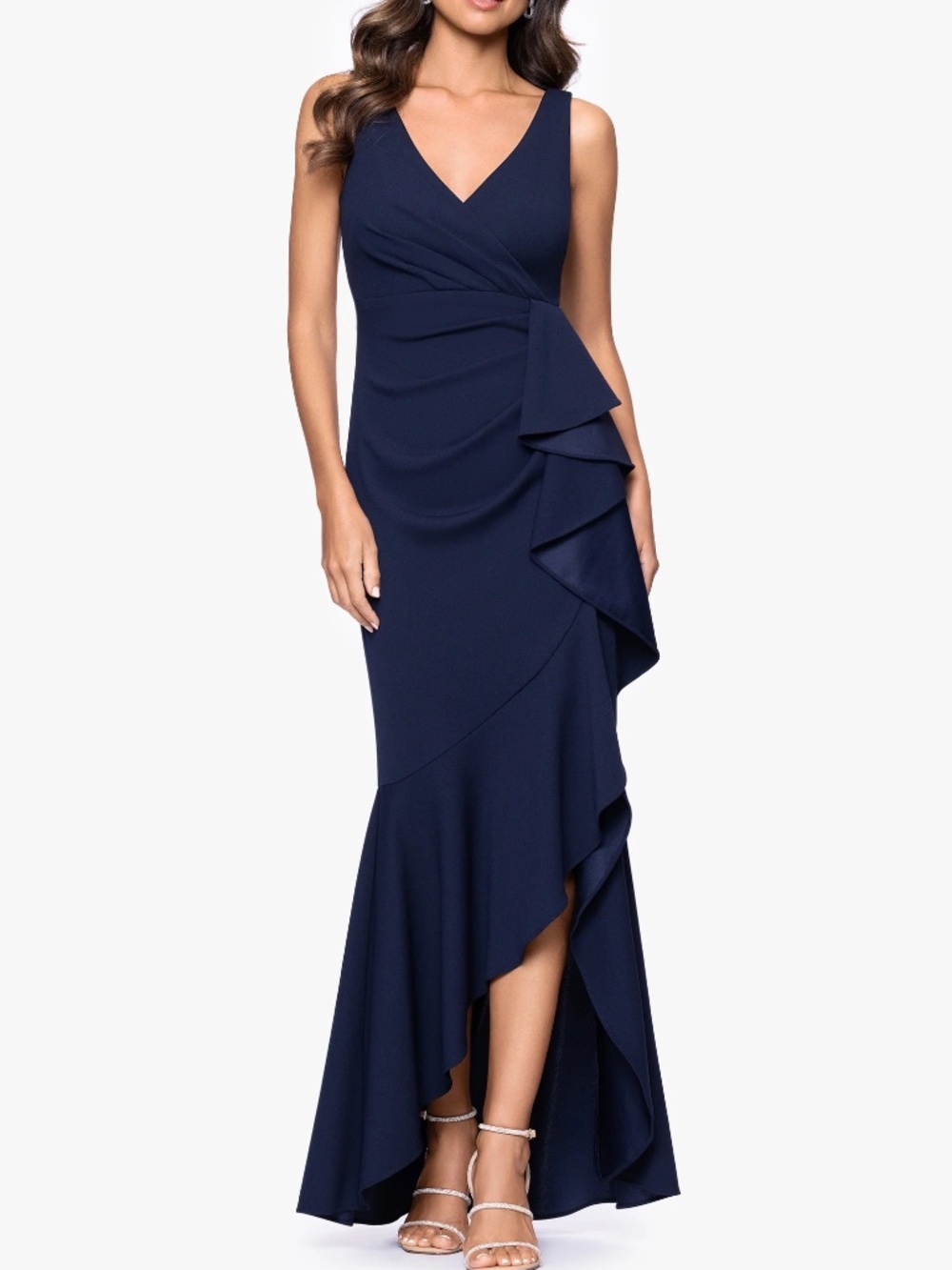 "CANDACE" V-NECK HI LOW CASCADE DRESS